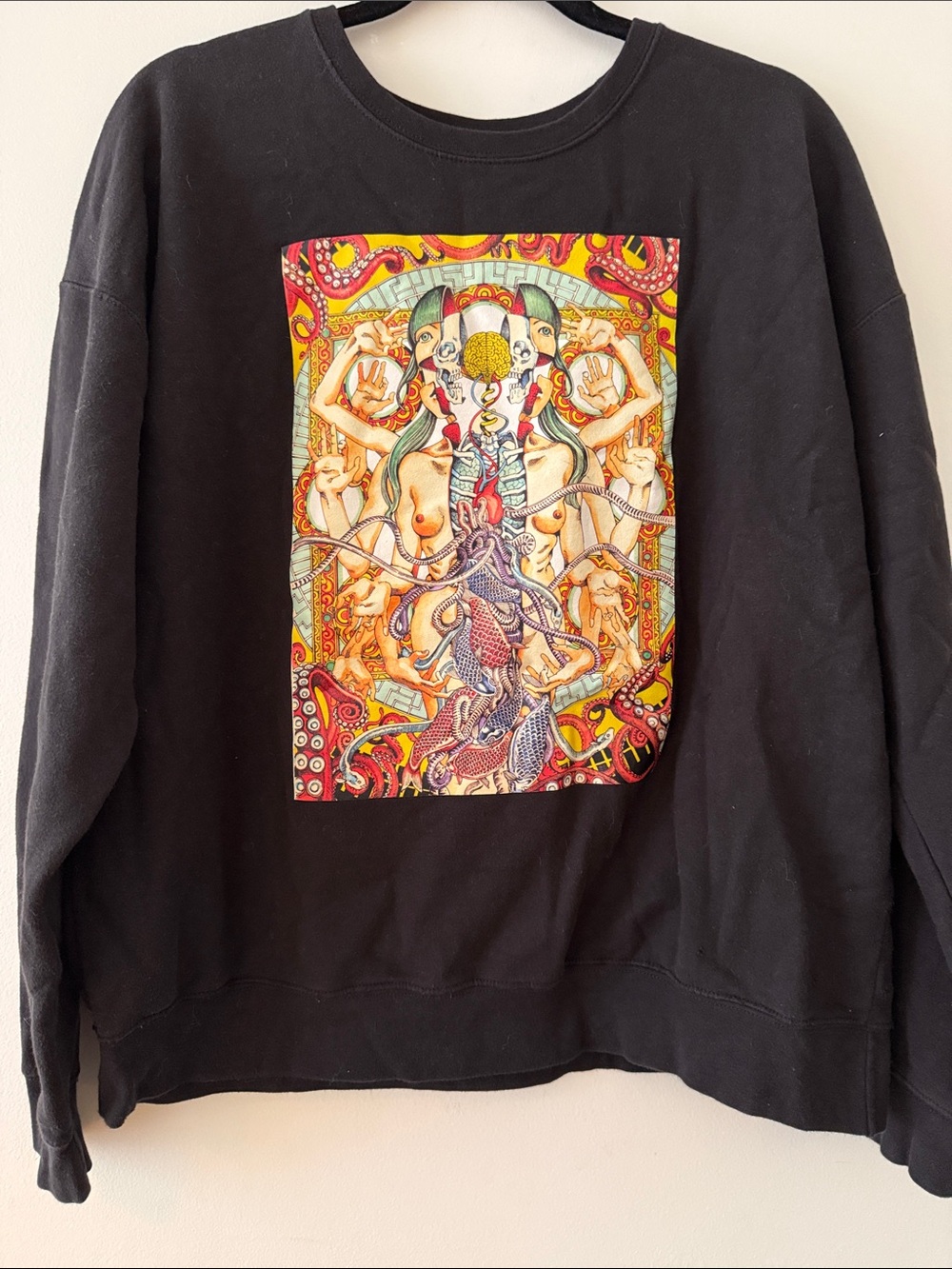 Pop Killer Black Crewneck Sweater with Colorful Graphic Panel